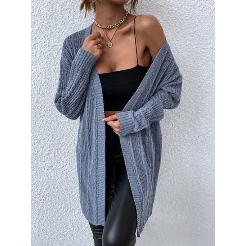 Open Front Long Cable Knit Cardigan