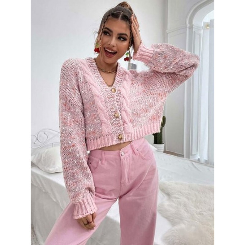 Heathered Textured Knit Cropped Cardigan