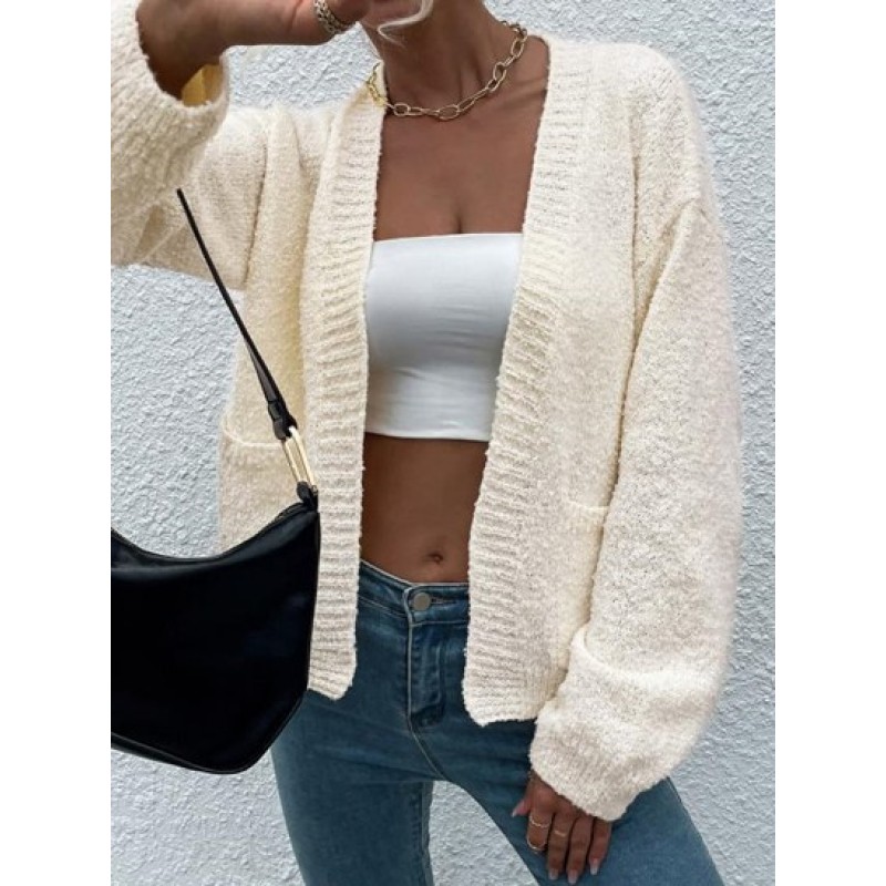Open Front Solid Boucle Knit Cardigan