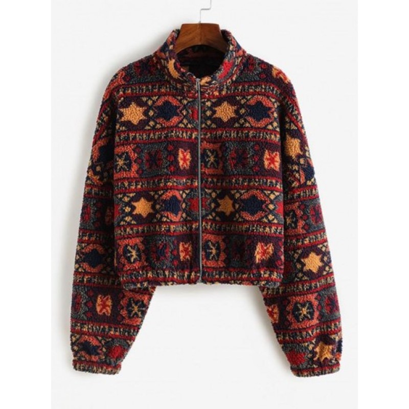 Tribal Print Short Teddy Coat